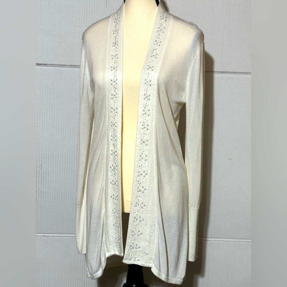 Soma Cream Open-Front Embellished Cardigan